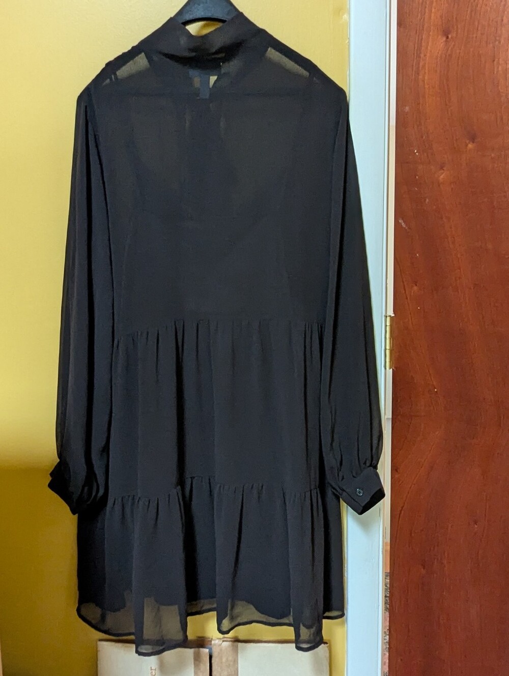 Modcloth Sheer Long-Sleeve Tie-Neck Mesh Dress And Slip - Black - Picture 2 of 7